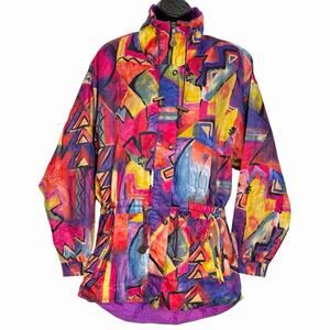 VINTAGE 80s PASSPORTS SKIING JACKET MULTICOLOR ABSTRACT RETRO SNOW GEAR SZ S